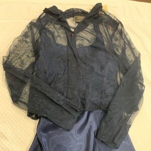 Compagnie Internationale EXPRESS Floral Lace Blouse  & Dress Set Blue NWT 3/4